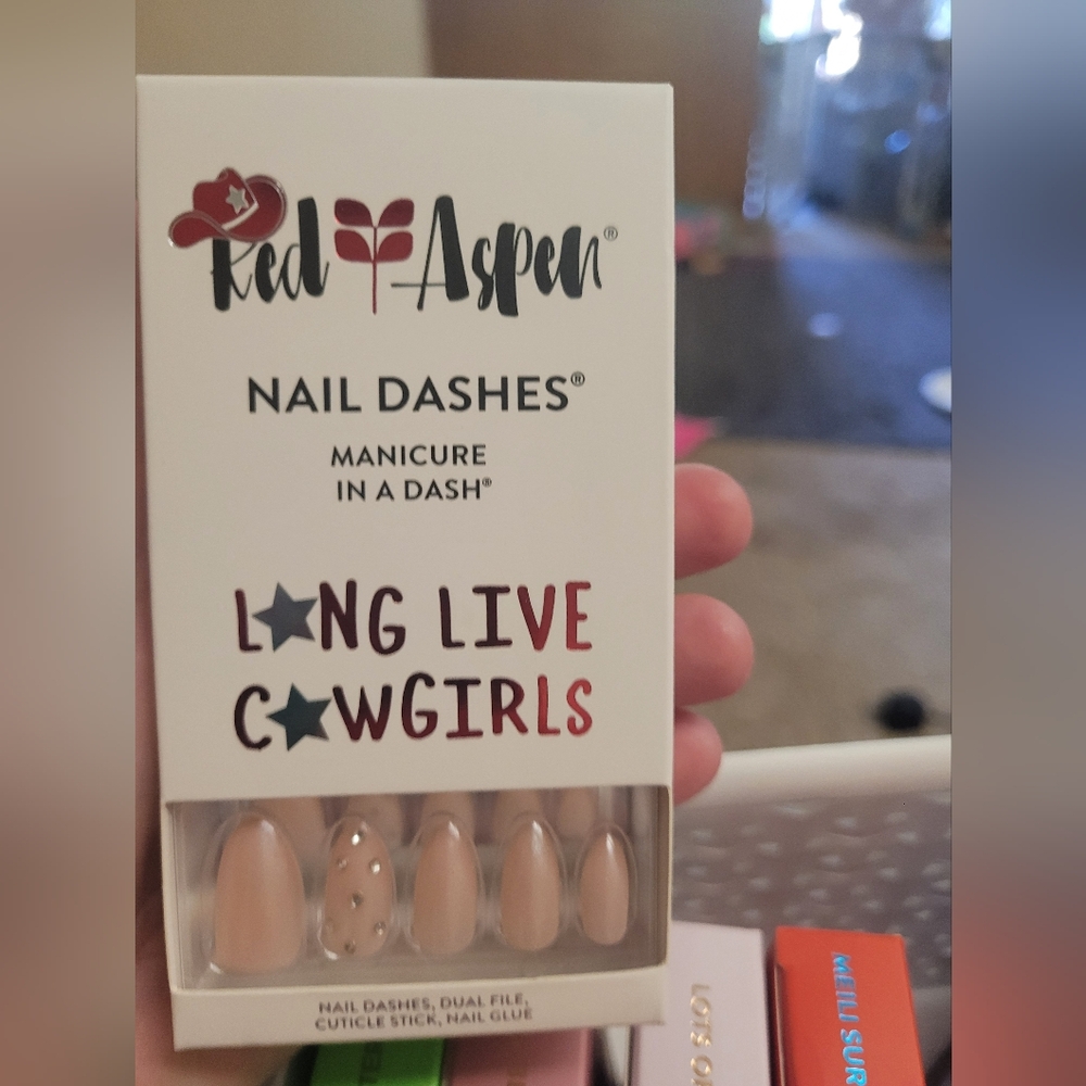 Red Aspen Nail Dashes - Long Live Cowgirls jewels medium almond